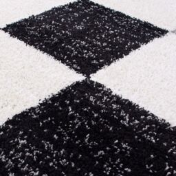 THE RUGS Soft Grey Ivory Check High Pile Shaggy Rugs & Runners Living Room - Size: 140 cm x 200 cm - thumbnail 3