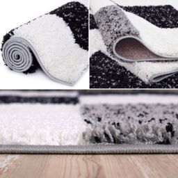 THE RUGS Soft Grey Ivory Check High Pile Shaggy Rugs & Runners Living Room - Size: 140 cm x 200 cm - thumbnail 4