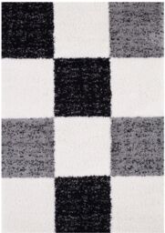 THE RUGS Soft Grey Ivory Check High Pile Shaggy Rugs & Runners Living Room - Size: 140 cm x 200 cm - thumbnail 2