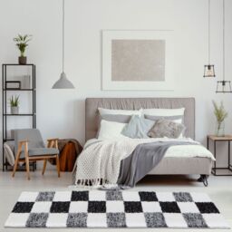 THE RUGS Soft Grey Ivory Check High Pile Shaggy Rugs & Runners Living Room - Size: 140 cm x 200 cm - thumbnail 9