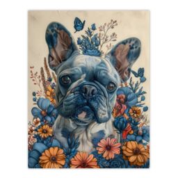 "Artery8 Wall Art Print French Bulldog Puppy Dog Lover Floral Portrait Poster in Beige - Size: W24"" x H32""" - thumbnail 1