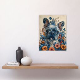"Artery8 Wall Art Print French Bulldog Puppy Dog Lover Floral Portrait Poster in Beige - Size: W24"" x H32""" - thumbnail 4
