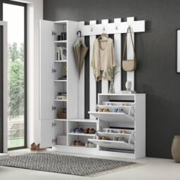 BTM 5-in-1 Coat Rack with Shoe Bench, Mirror & Hooks, White - thumbnail 2