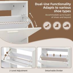 BTM 5-in-1 Coat Rack with Shoe Bench, Mirror & Hooks, White - thumbnail 9