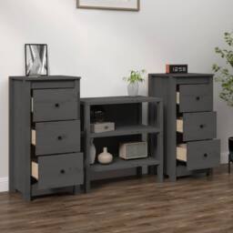 Berkfield Home Sideboards 2 pcs Grey 40x35x80 cm Solid Wood Pine - Size: 40 x 35 x 80 cm