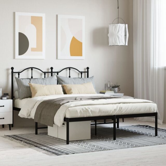 Berkfield Home Metal Bed Frame with Headboard Black 140x200 cm - image 1