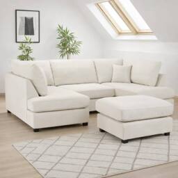 Furnishings For Less UK California Classic Fabric Beige U shaped 6 Seater Sofa + Footstool - thumbnail 1