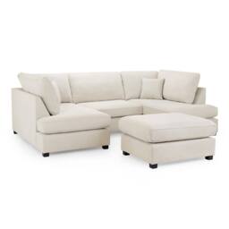 Furnishings For Less UK California Classic Fabric Beige U shaped 6 Seater Sofa + Footstool - thumbnail 2
