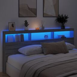 Berkfield Home Headboard Cabinet with LED Grey Sonoma 220x17x102 cm - Size: 220 x 17 x 102 cm - thumbnail 4