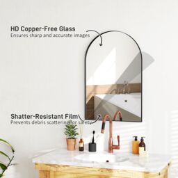 HOMCOM Arch Bathroom Mirror, Wall Mirror with Steel Frame, 60 x 90cm, Black - Size: 60 x 90 cm - thumbnail 5