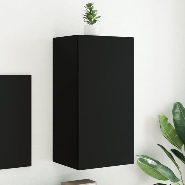 Berkfield Home TV Wall Cabinet with LED Lights Black 40.5x35x80 cm - image 1