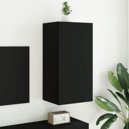 Berkfield Home TV Wall Cabinet with LED Lights Black 40.5x35x80 cm - thumbnail 4