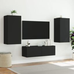 Berkfield Home TV Wall Cabinet with LED Lights Black 40.5x35x80 cm - thumbnail 5