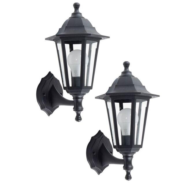 ValueLights Mayfair Pair of Traditional Black Outdoor Night Wall Lamp Lantern Light - image 1