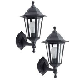 ValueLights Mayfair Pair of Traditional Black Outdoor Night Wall Lamp Lantern Light - thumbnail 1