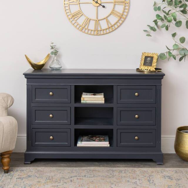 Melody Maison Large Navy Black Wooden Sideboard Cabinet - Daventry Navy Black Range - image 1