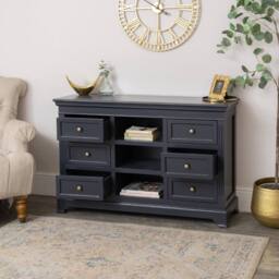 Melody Maison Large Navy Black Wooden Sideboard Cabinet - Daventry Navy Black Range - thumbnail 2