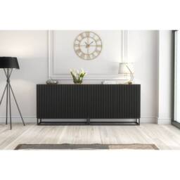 Mex Furniture LTD Sideboard Ripple Duo 200cm - Oak & Black Fluted Doors in Dark Brown - thumbnail 5