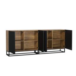 Mex Furniture LTD Sideboard Ripple Duo 200cm - Oak & Black Fluted Doors in Dark Brown - thumbnail 8