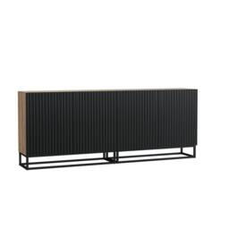 Mex Furniture LTD Sideboard Ripple Duo 200cm - Oak & Black Fluted Doors in Dark Brown - thumbnail 7