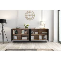 Mex Furniture LTD Sideboard Ripple Duo 200cm - Oak & Black Fluted Doors in Dark Brown - thumbnail 6