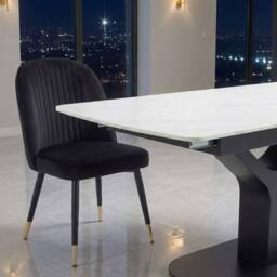 HOME LUXE INTERIOR Sapphire 140-180cm Extending White Quartz Table & 6 Black Liza Chairs - Size: 10ft - thumbnail 6