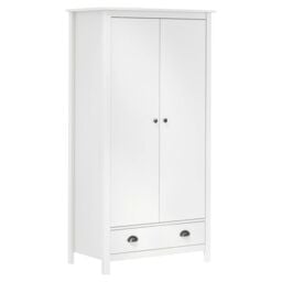 Berkfield Home 2-Door Wardrobe Hill White 89x50x170 cm Solid Pine Wood - Size: 89 x 50 x 170 cm