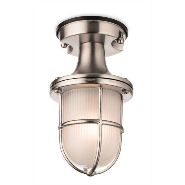Netlighting Nautic 1 Light Outdoor Flush Light Nickel with Frosted Glass IP54 E27 in Silver