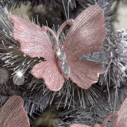 Melody Maison Set Of 3 Pink Glitter Jewelled Butterfly Christmas Decorations - 10cm - thumbnail 5