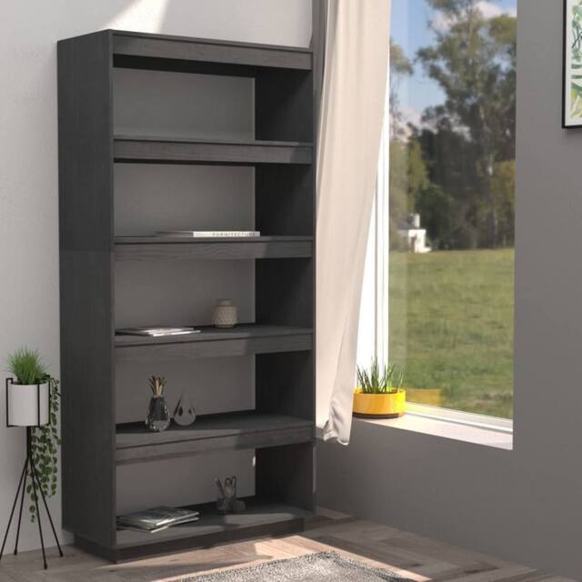 Berkfield Home Beautiful Book Cabinet/Room Divider Grey 80x35x167 cm Solid Pinewood - Size: 80 x 35 x 167 cm - image 1