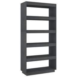 Berkfield Home Beautiful Book Cabinet/Room Divider Grey 80x35x167 cm Solid Pinewood - Size: 80 x 35 x 167 cm - thumbnail 3