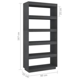 Berkfield Home Beautiful Book Cabinet/Room Divider Grey 80x35x167 cm Solid Pinewood - Size: 80 x 35 x 167 cm - thumbnail 8