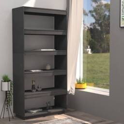 Berkfield Home Beautiful Book Cabinet/Room Divider Grey 80x35x167 cm Solid Pinewood - Size: 80 x 35 x 167 cm - thumbnail 1
