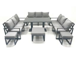 Fimous 12 Seater Garden Sofa Set Aluminium Furniture Rising Dining Tabe Set wth 3 Footstools Dark Grey - thumbnail 1