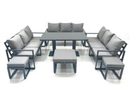 Fimous 12 Seater Garden Sofa Set Aluminium Furniture Rising Dining Tabe Set wth 3 Footstools Dark Grey - thumbnail 2