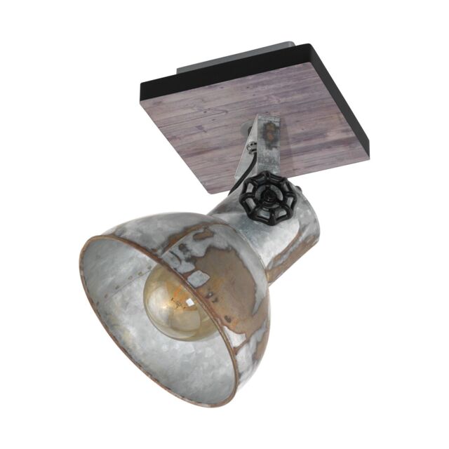 Loops Wall Light / Adjustable Spotlight Wood & Antique Steel 1 x 40W E27 Bulb in Metallics - image 1