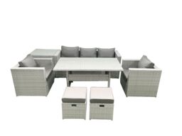 Fimous Garden Dining Set Outdoor Rattan Furniture Set with Sofa Dining Table 2 Chairs 2 Small Footstools Side Table Light Grey Mixed - thumbnail 1