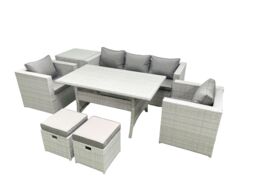 Fimous Garden Dining Set Outdoor Rattan Furniture Set with Sofa Dining Table 2 Chairs 2 Small Footstools Side Table Light Grey Mixed - thumbnail 2