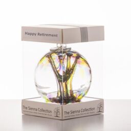 Sienna Glass 10cm Spirit Ball Happy Retirement Purple, Green & Blue