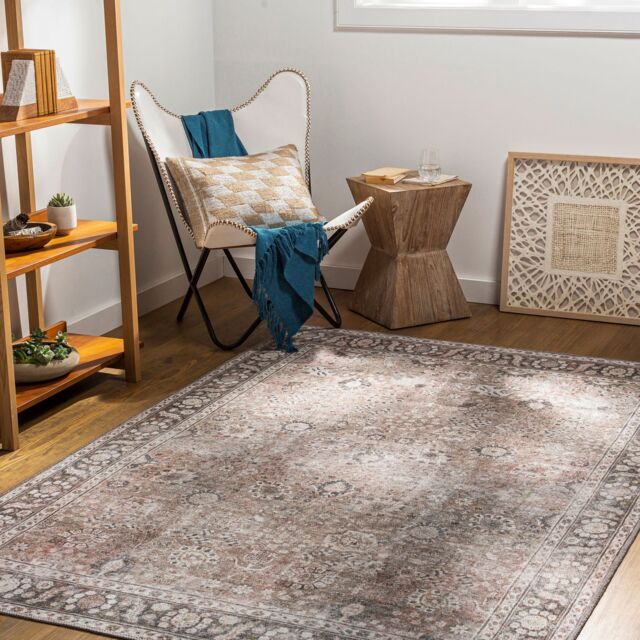 Livabliss Colin-Washable Brown Orange Grey Traditionnal Vintage Boho Living Dining Rug - Size: 200 cm x 275 cm