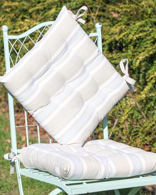 Dibor Set of 4 Traditional Striped Outdoor Chair Seat Pad Garden Furniture Cushions L40cm x W40cm in Beige - Size: 40 cm x 40 cm - image 1