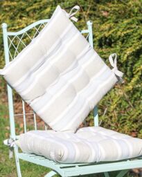 Dibor Set of 4 Traditional Striped Outdoor Chair Seat Pad Garden Furniture Cushions L40cm x W40cm in Beige - Size: 40 cm x 40 cm - thumbnail 1