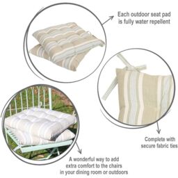 Dibor Set of 4 Traditional Striped Outdoor Chair Seat Pad Garden Furniture Cushions L40cm x W40cm in Beige - Size: 40 cm x 40 cm - thumbnail 6