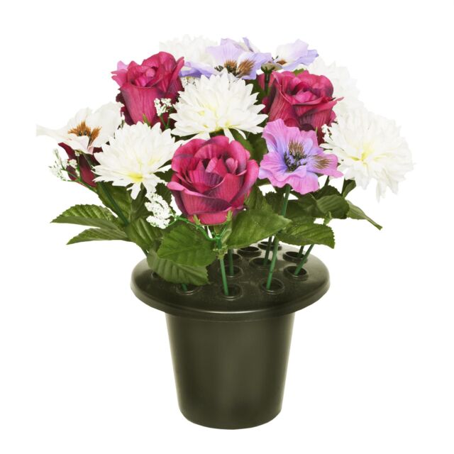 Sincere Floral Artificial Flower Memorial Graveside Rose Bowl in Purple