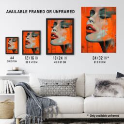 Artery8 Blood Orange Desire Summer Makeup Model Portrait Framed Art Print - Size: A4 - thumbnail 3