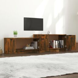 Berkfield Home TV Cabinet Smoked Oak 158.5x36x45 cm Engineered Wood in Brown - thumbnail 3