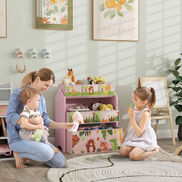 AIYAPLAY Girl's Kids Toy Storage Unit with 6 Storage Boxes for Playroom, Pink - image 1