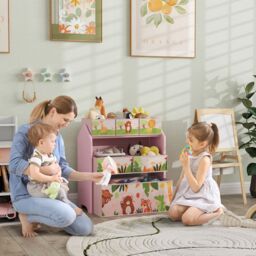 AIYAPLAY Girl's Kids Toy Storage Unit with 6 Storage Boxes for Playroom, Pink - thumbnail 1