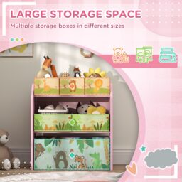 AIYAPLAY Girl's Kids Toy Storage Unit with 6 Storage Boxes for Playroom, Pink - thumbnail 4