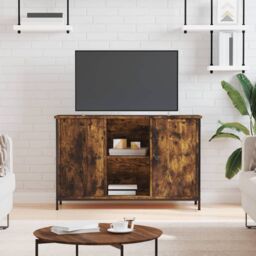 Berkfield Home TV Cabinet Smoked Oak 100x35x65 cm Engineered Wood in Brown - Size: 100 x 35 x 65 cm - thumbnail 1